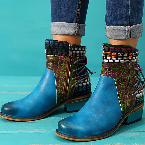 

Women's Boots Flat Heel Round Toe PU Booties / Ankle Boots Fall & Winter Blue