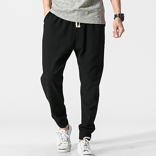 

Men's Basic Jogger Pants Solid Colored Full Length Black Navy Blue Gray