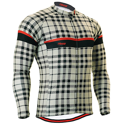 

21Grams Men's Long Sleeve Cycling Jersey Winter Spandex Polyester Black / White Plaid Checkered Bike Jersey Top Mountain Bike MTB Road Bike Cycling UV Resistant Breathable Quick Dry Sports Clothing