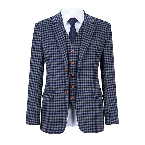 

Blue gray check tweed wool custom suit