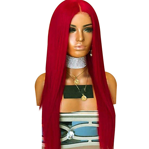 

Synthetic Lace Front Wig Straight Middle Part Lace Front Wig Long Red Synthetic Hair 18-26 inch Women's Adjustable Heat Resistant Party Red