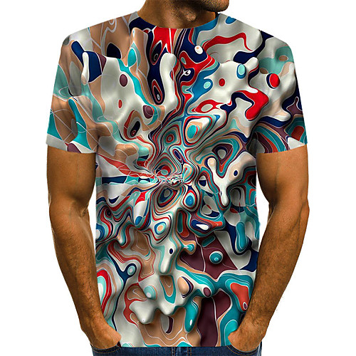 

Men's Plus Size Abstract Graphic Pleated Print T-shirt Street chic Exaggerated Daily Going out Round Neck Rainbow / Short Sleeve