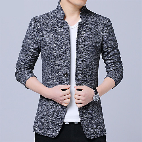 

Wine / Khaki / Gray Solid Colored Slim Acrylic / Cotton / Polyester Men's Suit - Stand Collar / Fall / Spring / Long Sleeve / Plus Size / Streetwear