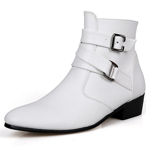 

Men's Cowboy / Western Boots Winter Casual Daily Boots PU Height-increasing Booties / Ankle Boots White / Black / Brown