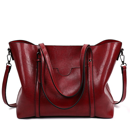 

Women's Zipper Cowhide Tote Solid Color Black / Blue / Red