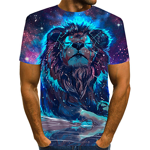 

Men's Plus Size Geometric 3D Pleated Print T-shirt Street chic Exaggerated Daily Going out Round Neck Rainbow / Short Sleeve / Animal