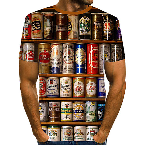 

Men's Plus Size 3D Graphic Pleated Print T-shirt Street chic Exaggerated Daily Going out Round Neck Rainbow / Short Sleeve / Letter