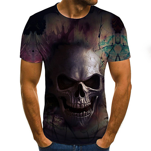 

Men's T shirt Graphic Color Block 3D Skull Print Short Sleeve Going out Tops Streetwear Punk & Gothic Gray