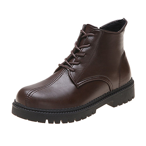 

Women's Boots Combat Boots Low Heel Round Toe Booties Ankle Boots Outdoor PU Winter Dark Brown Black