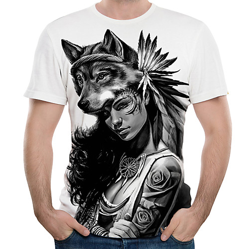 

Men's Plus Size Graphic Print Slim T-shirt Street chic Exaggerated Daily Holiday Round Neck White / Summer / Short Sleeve