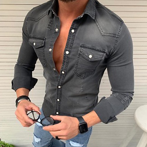 

Men's Shirt Solid Colored Long Sleeve Daily Tops Black Navy Blue Gray