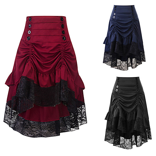 

Plague Doctor Retro Vintage Steampunk Skirt Masquerade Women's Costume Black / Burgundy / Red Vintage Cosplay Party Halloween Long Length