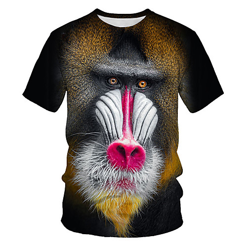 

Men's T shirt Color Block 3D Animal Print Short Sleeve Going out Tops Streetwear Punk & Gothic Black