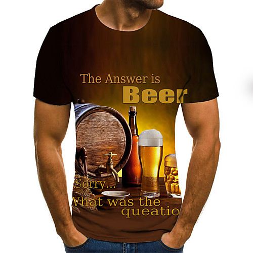 

Men's Plus Size Graphic Beer Pleated Print T-shirt Street chic Exaggerated Daily Going out Round Neck Yellow / Summer / Short Sleeve