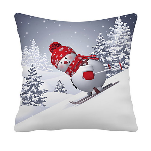 

Set of 1 Decorative Throw Pillow Covers Set of 1 Christmas Pillow Cover Cotton Linen Snowman Print Sofa Pillow Case Cushion Cover Pillowcases 18x18 Inches
