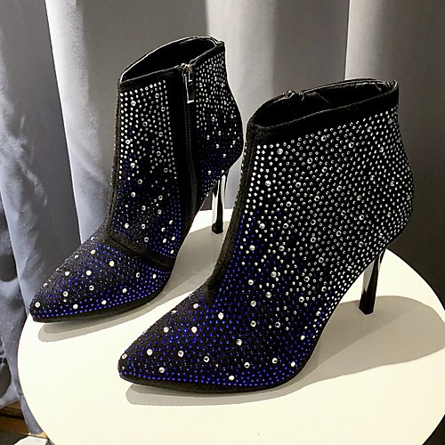 

Women's Boots Spring & Fall / Fall & Winter Stiletto Heel Pointed Toe Business Vintage Daily Party & Evening Rhinestone / Sparkling Glitter Suede Booties / Ankle Boots Black / Blue