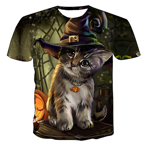 

Men's Graphic Animal Print Slim T-shirt Daily Round Neck Army Green / Summer / Short Sleeve