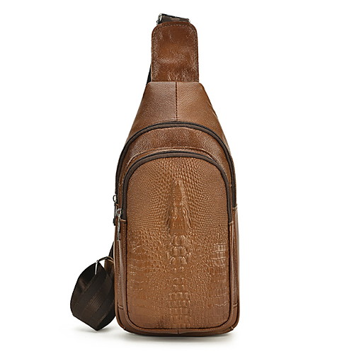 

Men's Zipper Cowhide Sling Shoulder Bag Solid Color Dark Brown / Brown / Black