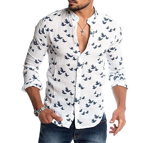 

Men's Floral Shirt Daily Standing Collar White / Green / Long Sleeve