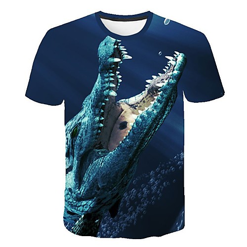 

Men's 3D Graphic Print Slim T-shirt Daily Round Neck Blue / Short Sleeve