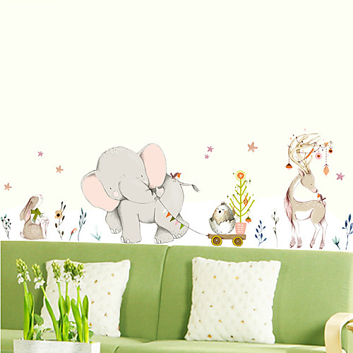 

New XH9307 happy elephant cartoon animal wall stickers living room bedroom background decoration removable stickers