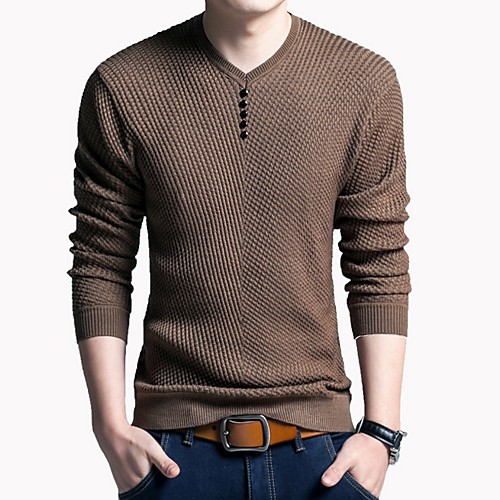 

Men's Solid Colored Long Sleeve Pullover Sweater Jumper, V Neck Wine / Camel / Black US32 / UK32 / EU40 / US34 / UK34 / EU42 / US36 / UK36 / EU44