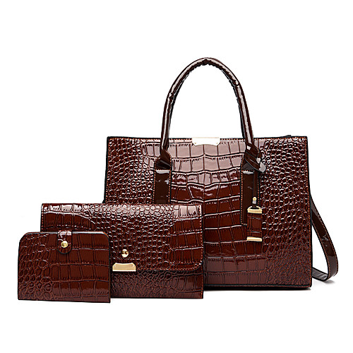 

Women's Leather Bag Set Crocodile 3 Pcs Purse Set Black / Dark Brown / Wine