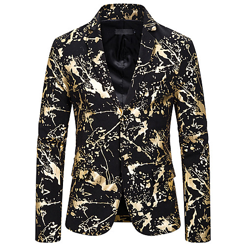

Men's Blazer, Striped / Floral / Geometric Notch Lapel Polyester Gold / Silver