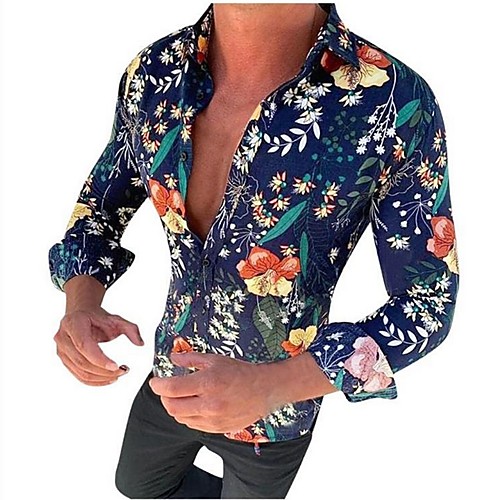 

Men's Floral Shirt Daily White / Black / Navy Blue / Long Sleeve