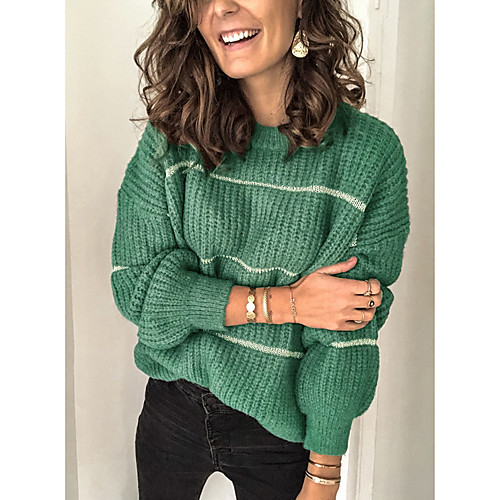 

Women's Striped Long Sleeve Pullover Sweater Jumper, Round Neck Black / Green S / M / L