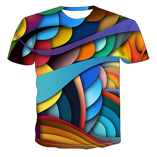 

Men's Plus Size 3D Graphic T-shirt Basic Daily Round Neck Rainbow / Short Sleeve