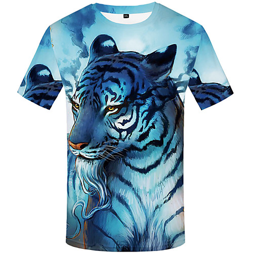 

Men's Plus Size Graphic Animal Tiger Print T-shirt Daily Round Neck Blue / Short Sleeve