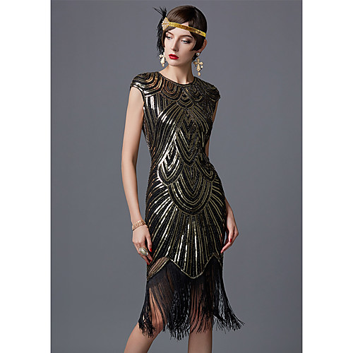 The Great Gatsby Charleston Roaring 20s 1920s Vacation Dress Flapper Dress Prom Dress Halloween Costumes Prom Dresses Women's Sequins Costume GoldenBlack / Burgundy / Blue Vintage Cosplay Party