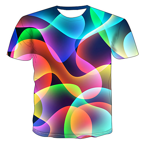 

Men's T shirt Graphic Geometric Print Short Sleeve Daily Tops Rainbow
