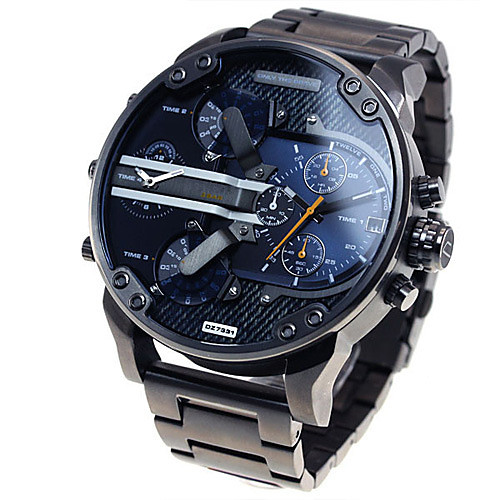 

Men's Military Watch Wrist Watch Steel Band Watches Oversized Black Calendar / date / day Dual Time Zones Cool Analog Luxury Classic Vintage Casual - Black Blue Grey Two Years Battery Life