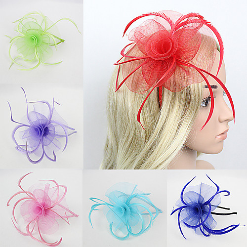 

Women's Fascinators For Wedding Party Special Occasion Feather Fabric Red Pink Green