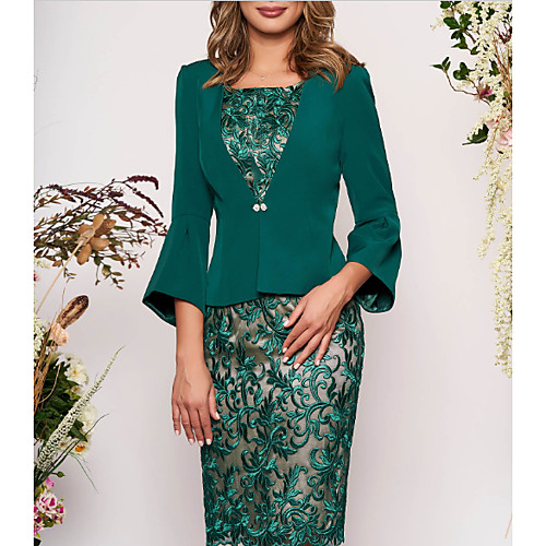 

Women's Two Piece Dress - 3/4 Length Sleeve Geometric Lace Elegant Slim Green M L XL XXL XXXL