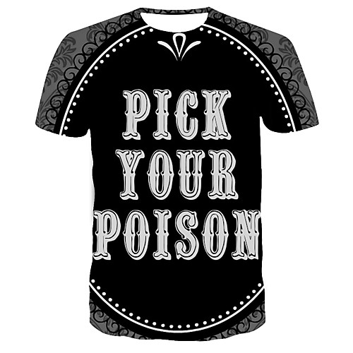 

Men's T shirt 3D Print 3D Letter Print Short Sleeve Daily Tops Rock Exaggerated Black