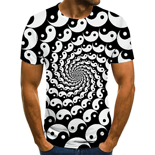 

Men's Plus Size 3D Graphic Pleated Print T-shirt Street chic Exaggerated Daily Going out Round Neck Black / Short Sleeve / Letter