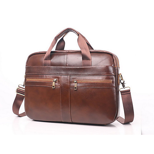 

Men's Bags Cowhide Shoulder Messenger Bag Laptop Bag Briefcase Belt Zipper Solid Color Daily Office & Career Handbags Brown