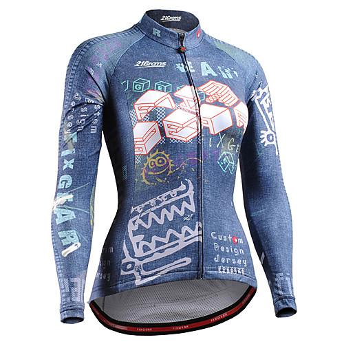 

21Grams Women's Long Sleeve Cycling Jersey Winter Blue Bike Jersey Top Mountain Bike MTB Road Bike Cycling UV Resistant Breathable Quick Dry Sports Clothing Apparel / Stretchy / Italian Ink