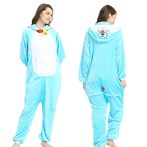 

Adults' Kigurumi Pajamas Cat Onesie Pajamas Flannel Fabric Light Blue Cosplay For Men and Women Animal Sleepwear Cartoon Festival / Holiday Costumes