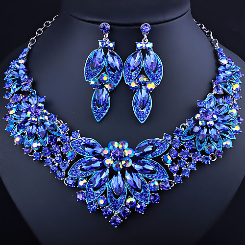 

Women's Clear Blue Red AAA Cubic Zirconia Collar Necklace Chandelier Heart Fashion Elegant Rhinestone Earrings Jewelry Rainbow / Transparent / Blue For Wedding Engagement Holiday 1 set
