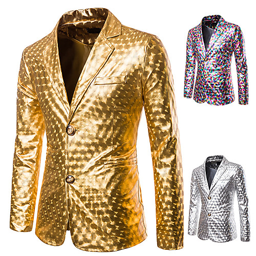 

Disco 1980s Tuxedo Suits & Blazers Lapel Collar Blazer Men's Sequins Costume Golden / Silver / Rainbow Vintage Cosplay Party Halloween Club Long Sleeve