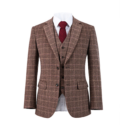 

Brick red plaid tweed wool custom suit