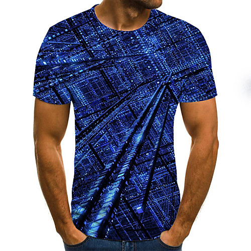 

Men's Plus Size Abstract Graphic Pleated Print T-shirt Street chic Exaggerated Daily Going out Round Neck Blue / Summer / Short Sleeve