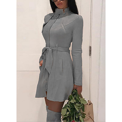 

Women's Daily Fall & Winter Regular Coat, Solid Colored Stand Long Sleeve Polyester Black / Blushing Pink / Blue