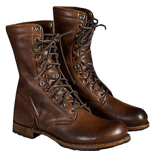 

Men's Combat Boots PU Winter Boots Mid-Calf Boots Dark Brown