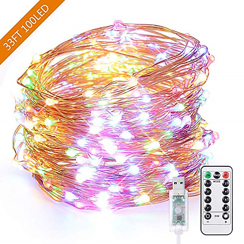 

10m Light Sets String Lights 100 LEDs SMD 0603 1 13Keys Remote Controller 1pc Warm White White Multi Color Thanksgiving Day Christmas Christmas Wedding Decoration USB Powered