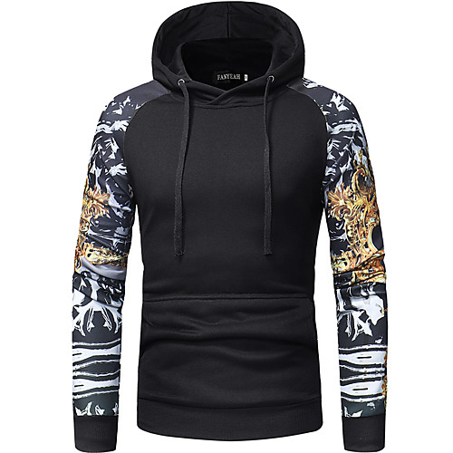

Men's Pullover Hoodie Sweatshirt Cartoon Color Block Daily Casual Hoodies Sweatshirts Black Navy Blue